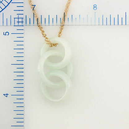 14K YELLOW GOLD WHITE JADEITE JADE INTERLOCKING TRIPLE RING NECKLACE UPC #382077