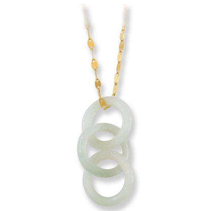 White Jadeite Jade Interlocking Triple Ring 14K Yellow Gold Necklace | UPC #398238
