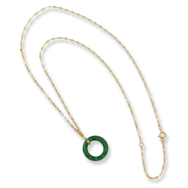Green Jadeite Jade Open Circle Necklace on 14K Yellow Gold Chain | UPC #403543