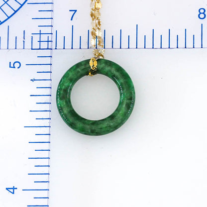 Green Jadeite Jade Open Circle Necklace on 14K Yellow Gold Chain | UPC #403543