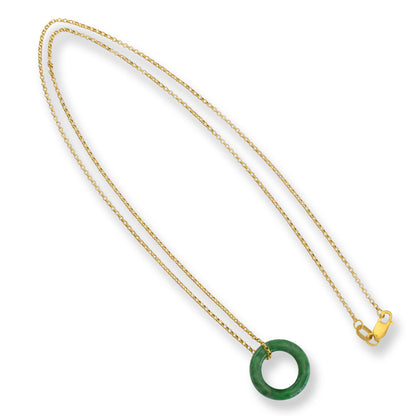 Green Jadeite Jade Circle Necklace on 14K Yellow Gold Chain | UPC #398849