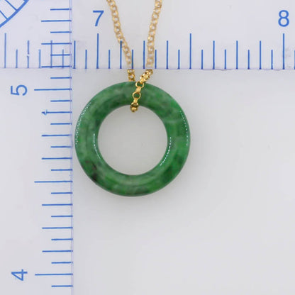 Green Jadeite Jade Circle Necklace on 14K Yellow Gold Chain | UPC #398849