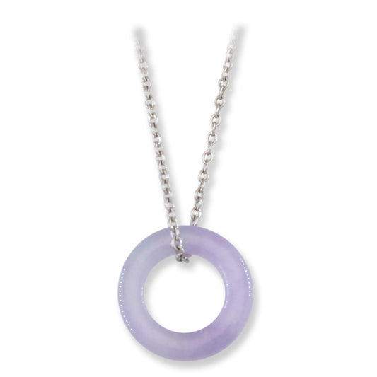 LAVENDER JADEITE JADE OPEN CIRCLE 14K WHITE GOLD NECKLACE UPC #392878