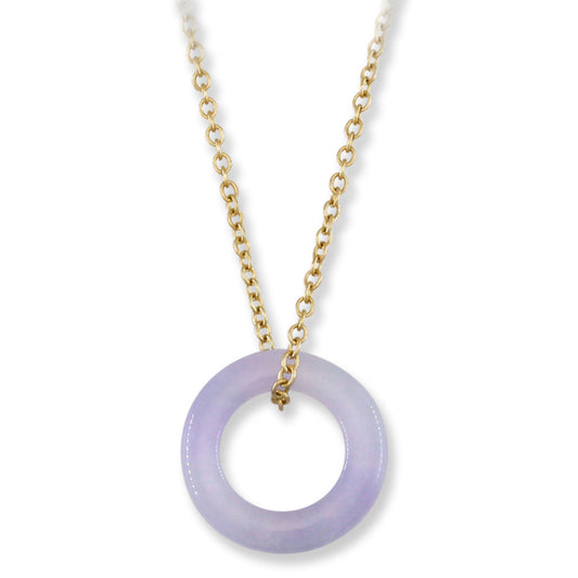 LAVENDER JADEITE JADE OPEN CIRCLE 14K YELLOW GOLD NECKLACE UPC #392861