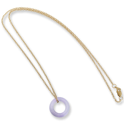 Lavender Jade Jewelry for Women | Light Purple Jadeite Jade Circle Necklace in 14K Yellow Gold | UPC #392861