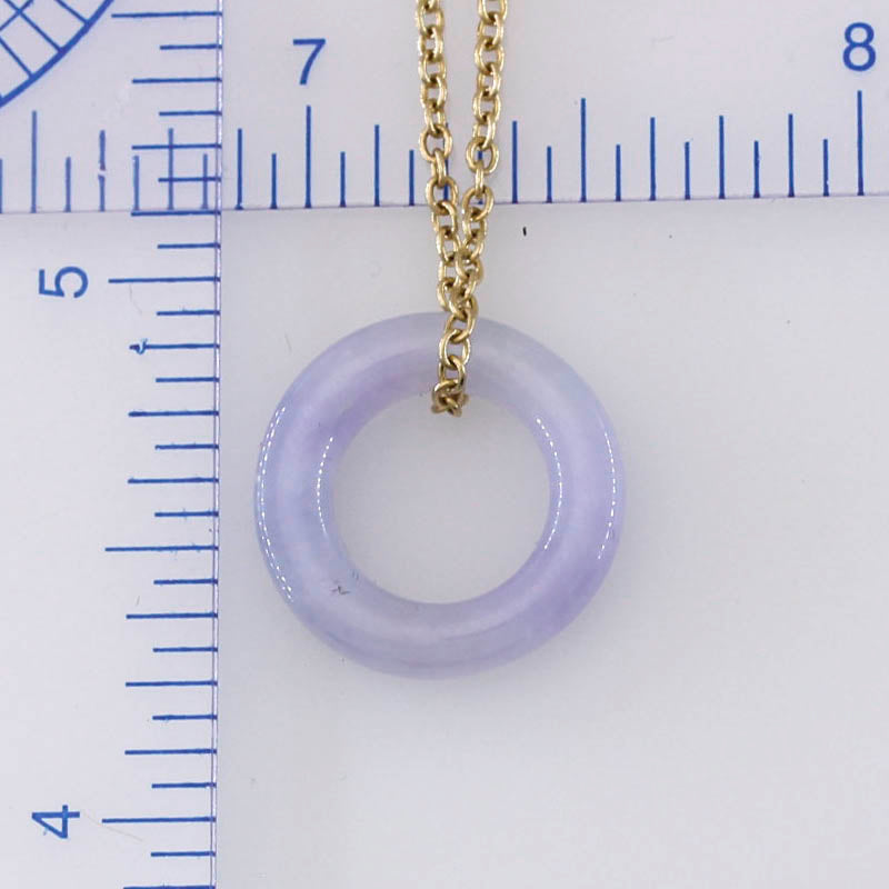 Lavender Jade Jewelry for Women | Light Purple Jadeite Jade Circle Necklace in 14K Yellow Gold | UPC #392861