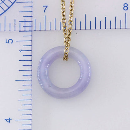 Lavender Jade Jewelry for Women | Light Purple Jadeite Jade Circle Necklace in 14K Yellow Gold | UPC #392861