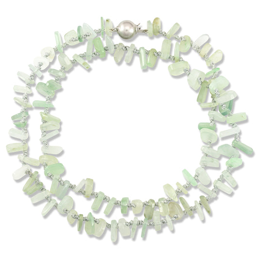 14K White Gold Icy Jade / Water Jadeite Jade Bead Necklace | UPC #351592