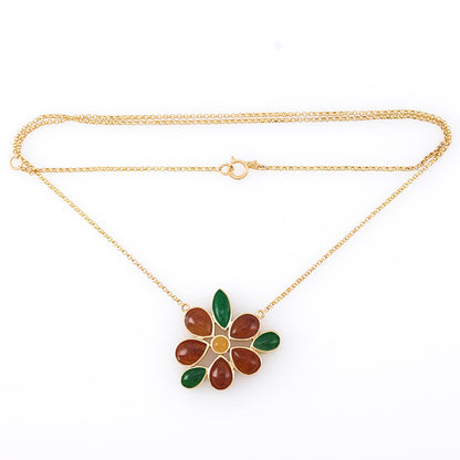 14K YELLOW GOLD GREEN & RED JADEITE JADE CLUSTER NECKLACE UPC #360310