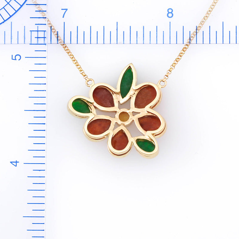 14K YELLOW GOLD GREEN & RED JADEITE JADE CLUSTER NECKLACE UPC #360310