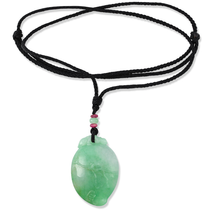 APPLE GREEN JADEITE JADE CARVED PEACH NECKLACE UPC #363069