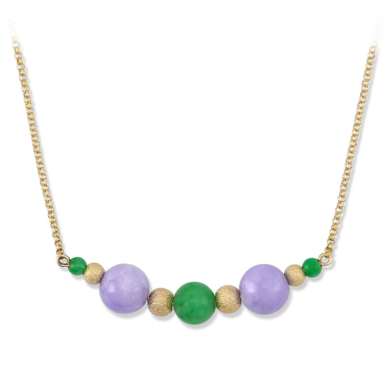 Green & Lavender Jadeite Jade 14K Yellow Gold Necklace | UPC #398061