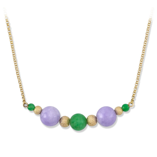 Green & Lavender Jadeite Jade 14K Yellow Gold Necklace | UPC #398061