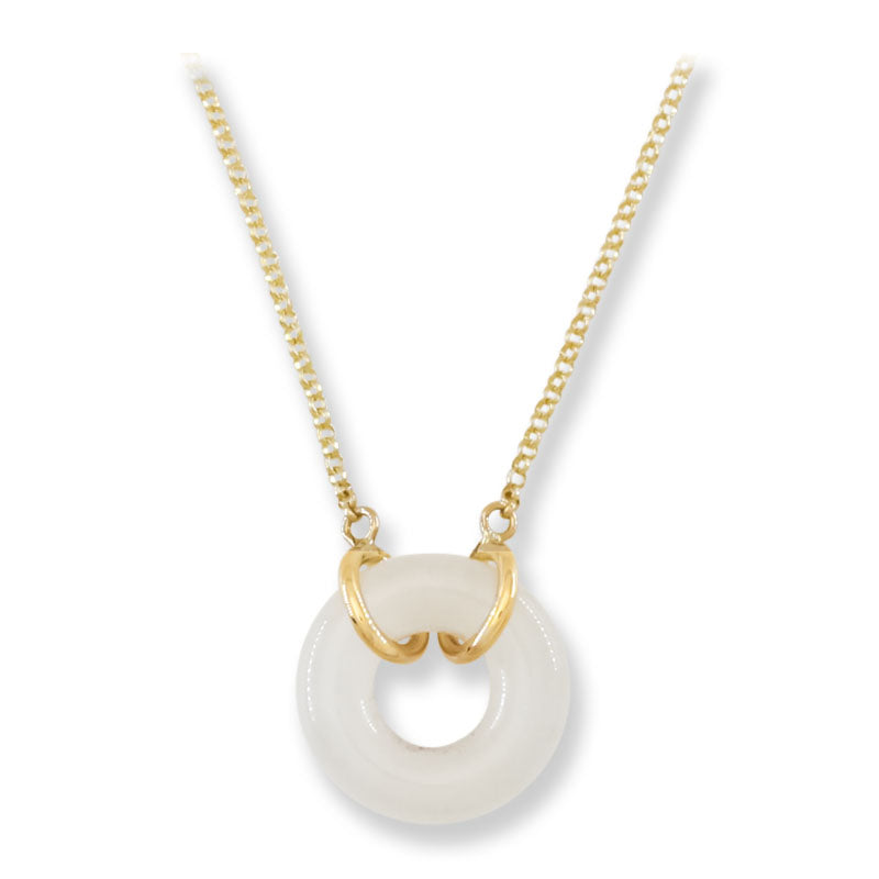 Ice Jadeite Jade Circle 14K Yellow Gold Necklace | UPC #407756