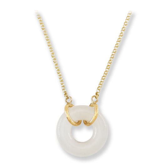 Ice Jadeite Jade Circle 14K Yellow Gold Necklace | UPC #407756
