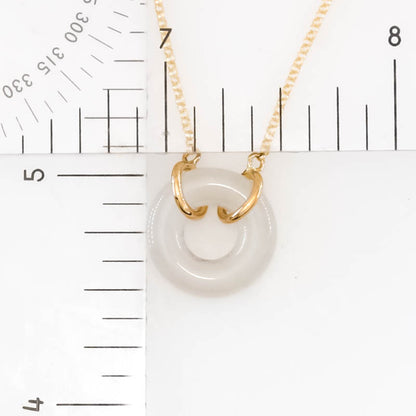 Ice Jadeite Jade Circle 14K Yellow Gold Necklace | UPC #407756