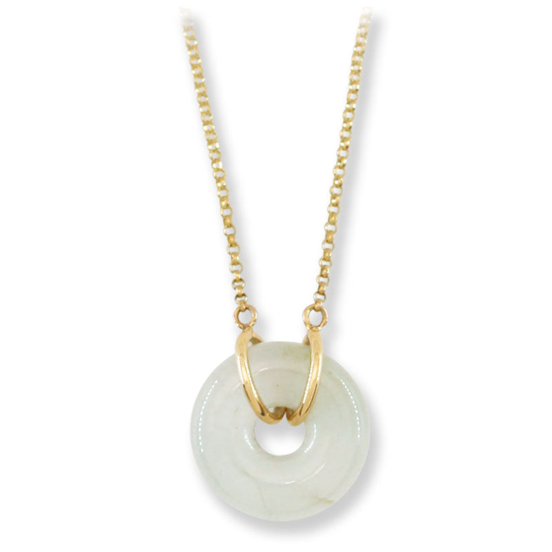Ice Jadeite Jade Circle 14K Yellow Gold Necklace | UPC #406575