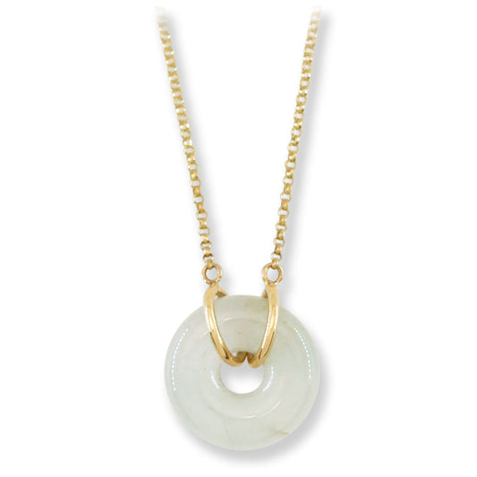 Ice Jadeite Jade Circle 14K Yellow Gold Necklace | UPC #406575