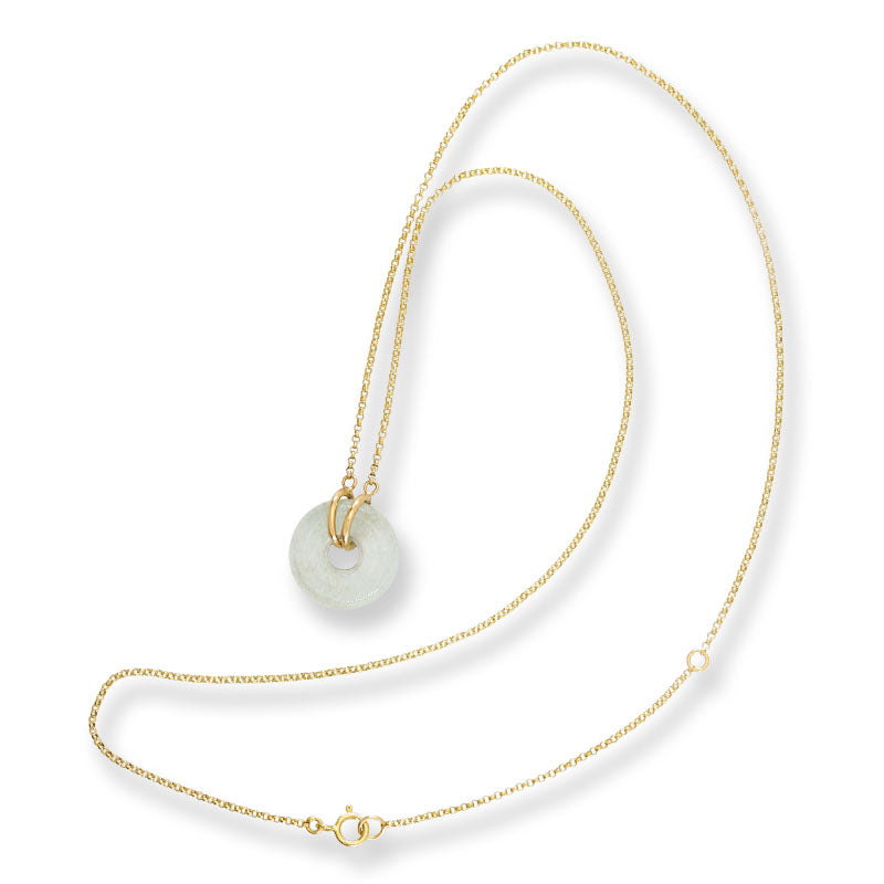 Ice Jadeite Jade Circle 14K Yellow Gold Necklace | UPC #406575