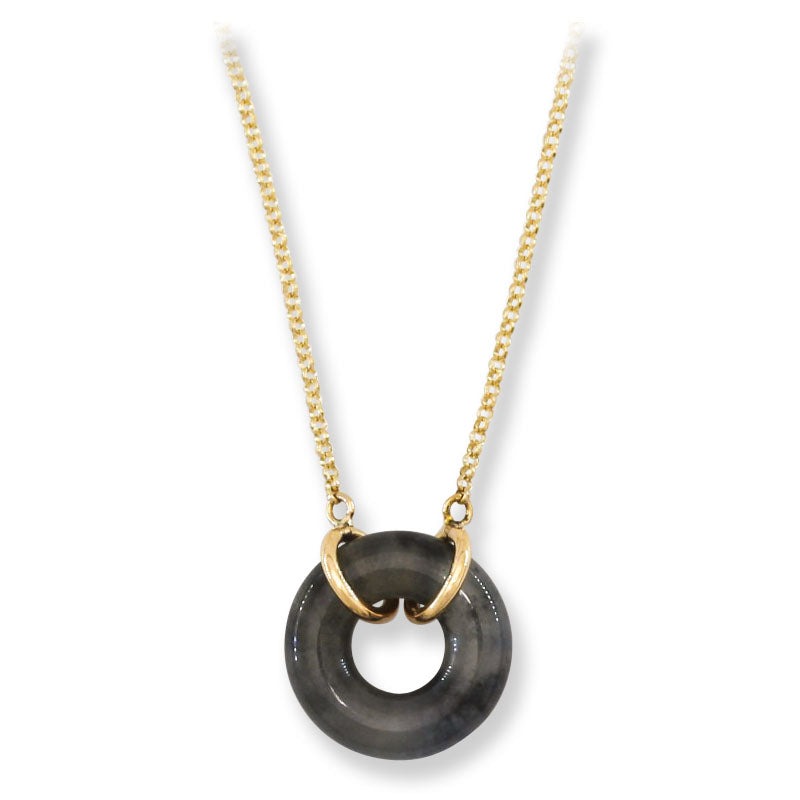 Grey Jadeite Jade Circle 14K Yellow Gold Necklace | UPC #407770
