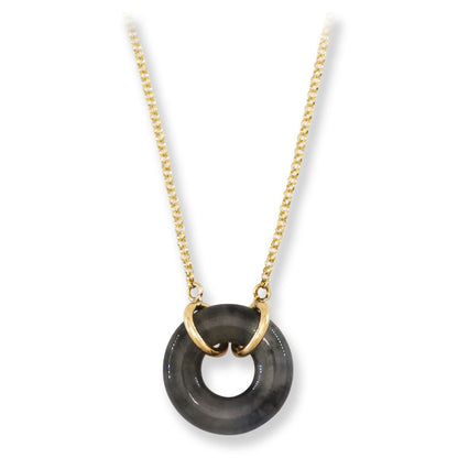 Grey Jadeite Jade Circle 14K Yellow Gold Necklace | UPC #407770