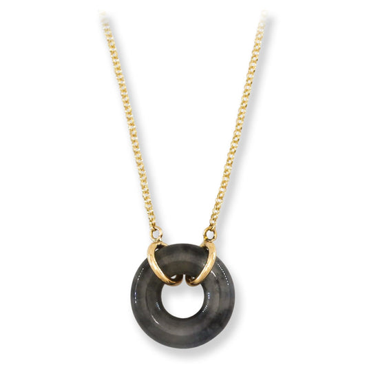 Grey Jadeite Jade Circle 14K Yellow Gold Necklace | UPC #407770