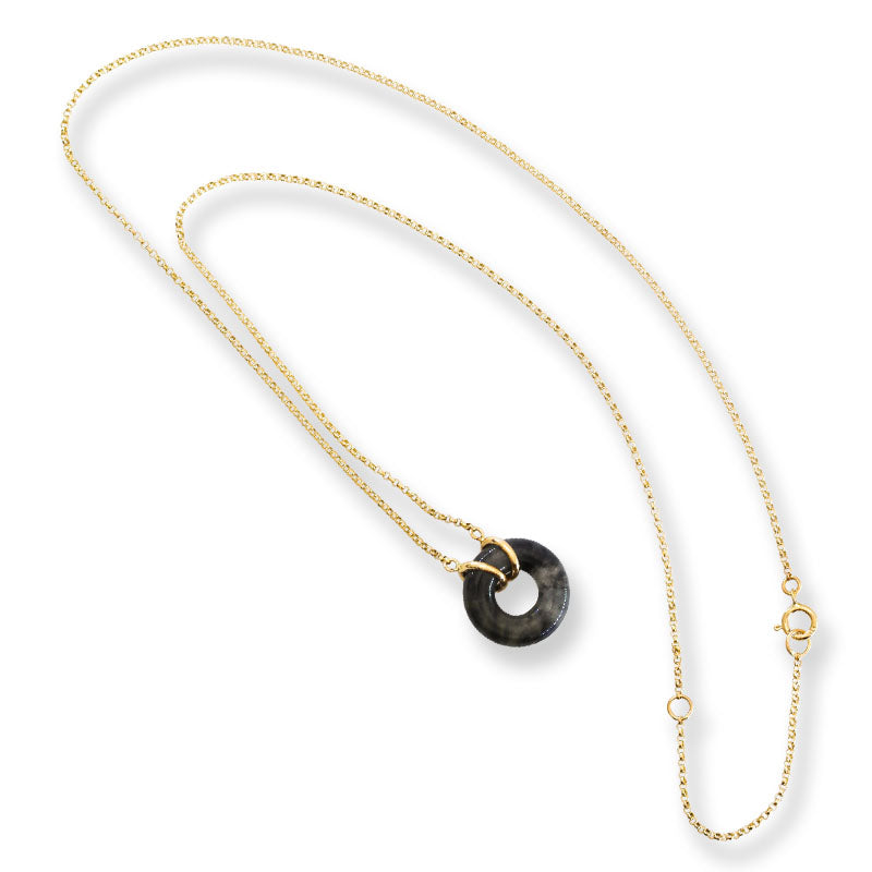 Grey Jadeite Jade Circle 14K Yellow Gold Necklace | UPC #407770