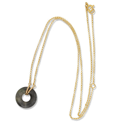14K YELLOW GOLD GREY JADEITE JADE CIRCLE NECKLACE UPC #384057