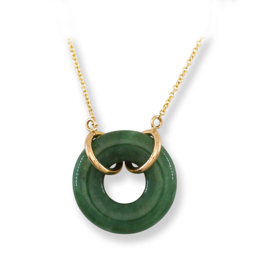 Green Jadeite Jade Circle 14K Yellow Gold Necklace | UPC #404823