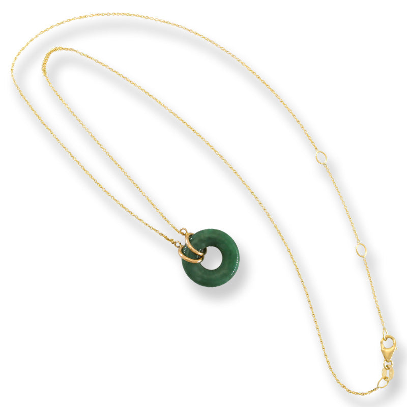 Green Jadeite Jade Circle 14K Yellow Gold Necklace | UPC #404823