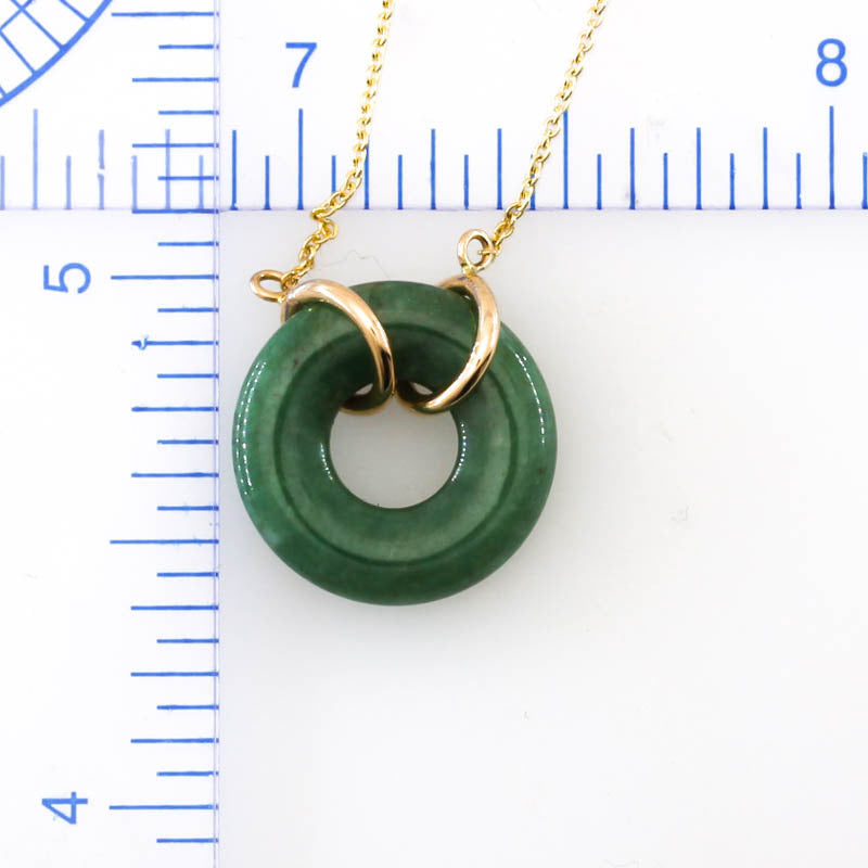 Green Jadeite Jade Circle 14K Yellow Gold Necklace | UPC #404823