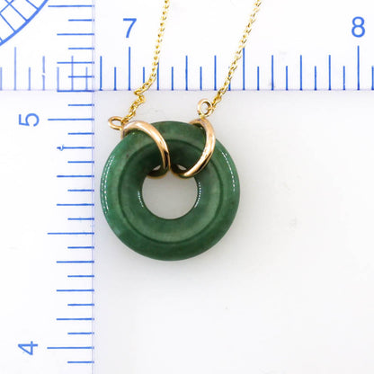 Green Jadeite Jade Circle 14K Yellow Gold Necklace | UPC #404823