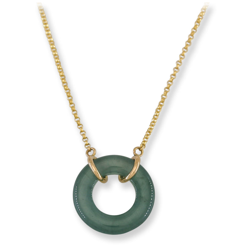 Blue-Green Guatemalan Jadeite Jade Circle on 14K Yellow Gold Chain | UPC #406117
