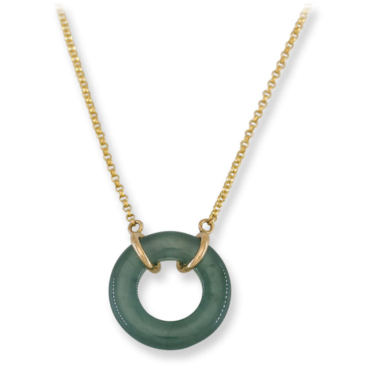 Blue-Green Guatemalan Jadeite Jade Circle on 14K Yellow Gold Chain | UPC #406117