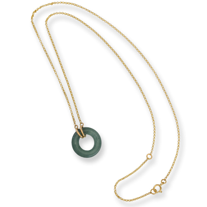 Blue-Green Guatemalan Jadeite Jade Circle on 14K Yellow Gold Chain | UPC #406117