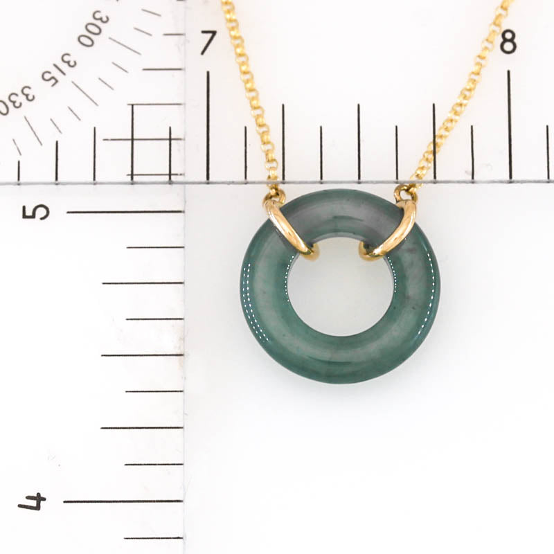 Blue-Green Guatemalan Jadeite Jade Circle on 14K Yellow Gold Chain | UPC #406117