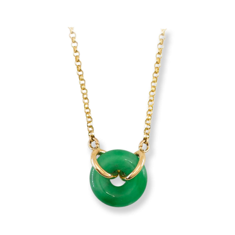 Green Jadeite Jade Circle 14K Yellow Gold Necklace | UPC #406629