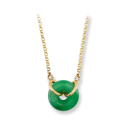 Green Jadeite Jade Circle 14K Yellow Gold Necklace | UPC #406629