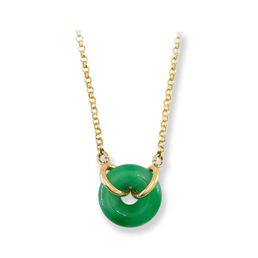 Green Jadeite Jade Circle 14K Yellow Gold Necklace | UPC #406629