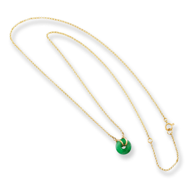 Green Jadeite Jade Circle 14K Yellow Gold Necklace | UPC #406629