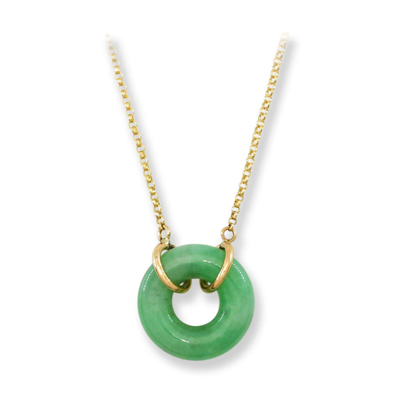 Green Jadeite Jade Circle 14K Yellow Gold Necklace | UPC #407732