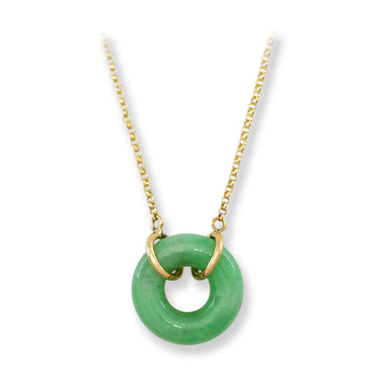 Green Jadeite Jade Circle 14K Yellow Gold Necklace | UPC #407732