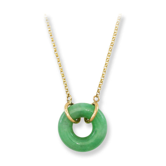 Green Jadeite Jade Circle 14K Yellow Gold Necklace | UPC #407732