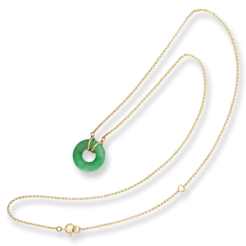 Green Jadeite Jade Circle 14K Yellow Gold Necklace | UPC #407732