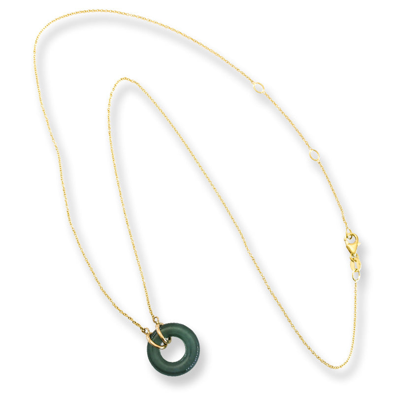 Blue-Green Guatemalan Jadeite Jade Circle on 14K Yellow Gold Chain | UPC #372160