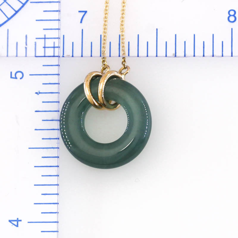 Blue-Green Guatemalan Jadeite Jade Circle on 14K Yellow Gold Chain | UPC #372160