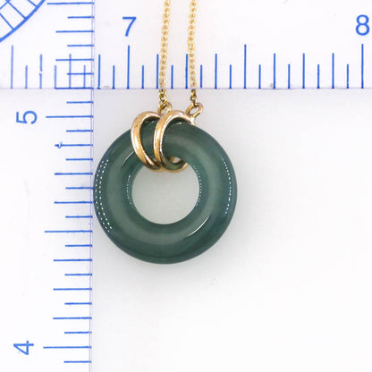 Blue-Green Guatemalan Jadeite Jade Circle on 14K Yellow Gold Chain | UPC #372160