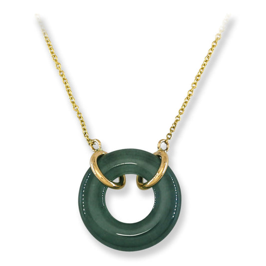 Blue-Green Guatemalan Jadeite Jade Circle on 14K Yellow Gold Chain | UPC #372160