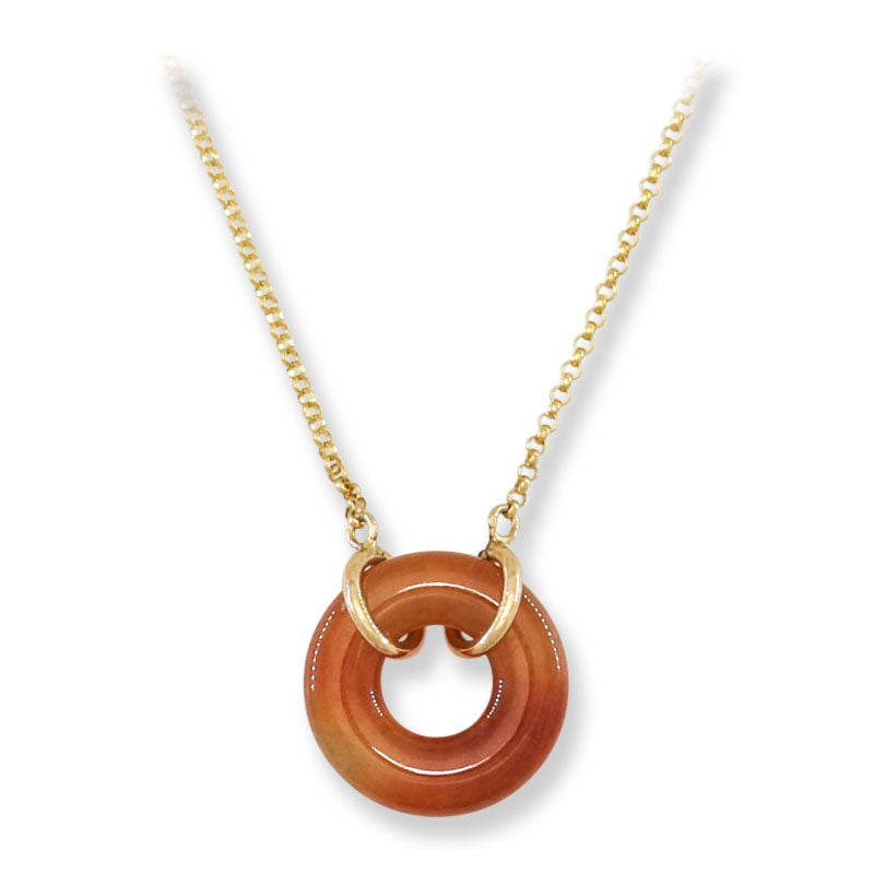 Red Jadeite Jade Circle 14K Yellow Gold Necklace | UPC #406582