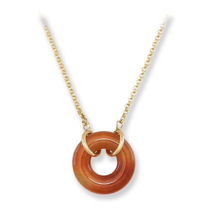 Red Jadeite Jade Circle 14K Yellow Gold Necklace | UPC #406582